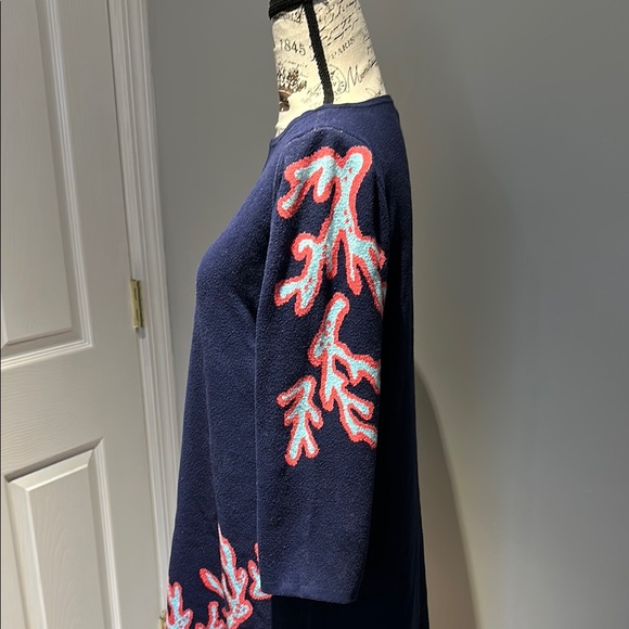 Lily Pulitzer Navy Blue Sweater Dress with Coral Accents—Cotton—Size XL - Picture 5 of 8